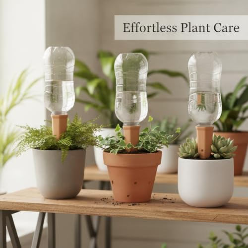 5-Pack Terracotta Self Watering Spikes for Plants, Drip Irrigation Stakes for Standard Bottles, Brown Ceramic Garden Accessories - Image 2