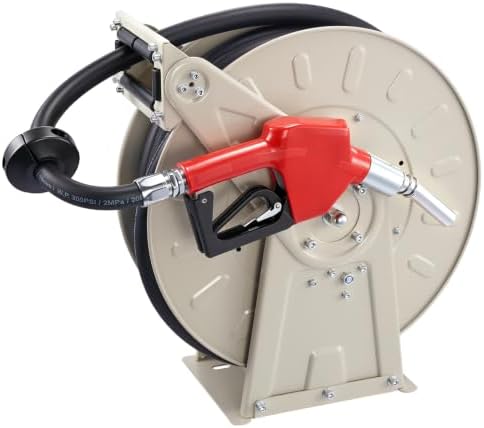 VEVOR Fuel Hose Reel, 3/4 inch x 50 ft Retractable, Spring Driven Auto Swivel Rewind, 300 PSI, Heavy-Duty Carbon Steel Construction with Industrial Grade Rubber Hose, for Diesel Fuel, Kerosene by VEVOR