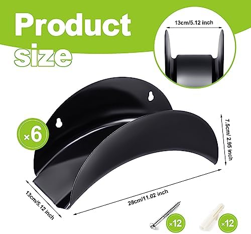 Thyle 6 Pcs Heavy Duty Wall Mount Garden Hose Holder, Metal Water Hose Rack with Screws Black Rustproof Storage Organizer for Outside Yard Lawn Garage - Image 2