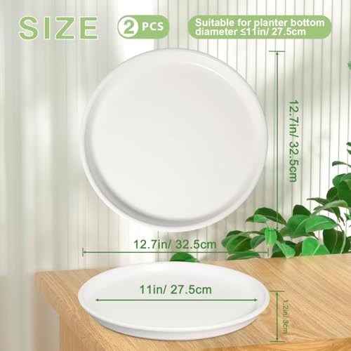 Plant Water Catcher Trays - Ceramic Plant Saucers 12 Inch Plant Trays for Indoors No Holes Plant Drip Trays Drainage Decorative Flower Pot Saucers Large Plant Dishes 2 Pack White - Image 2
