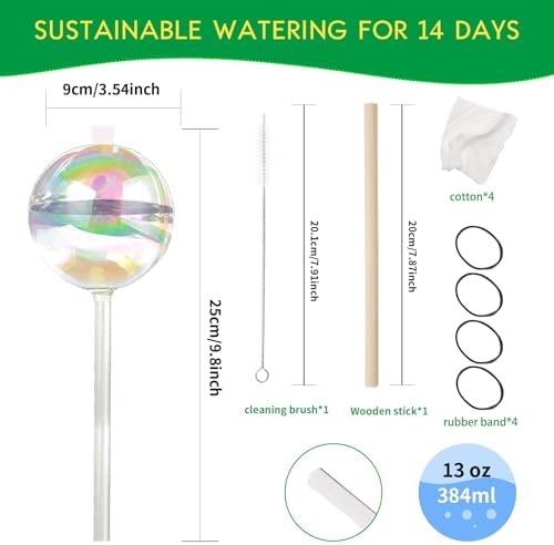 13 oz Up 2 Weeks Large Plant Watering Globes - Self Watering Bulbs for Indoor & Outdoor Plants, Glass Water Globes, Slow Watering for Plants While Away, Self Watering Planter Insert 4 Pack - Image 3