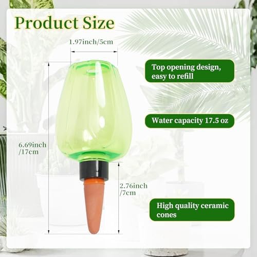 6pcs Plant Self Watering Globes, Plastic Water Bulbs Top Fill, 12.3 oz Plant Watering Devices System Slow Release Terracotta, Water Spikes Stakes for Indoor (Green-6pack) - Image 2