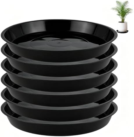 6 Pack 18 inch Plant Saucers for 15.5 inch Planters, Modern Matte Finish 18 20 22 25 inch Flower Pot Drip Tray Base for Indoors Outdoors, Heavy Duty Plant Trays to Catch Water, Black by Unknown