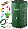 PYY Rain Water Collection Barrel - 100 Gallon Green Large Water Storage Tank with Spigots, Portable Rain Catcher to Collect Rainwater from Gutter, Plastic Rain Catchment System with Collapsible Bucket by PYYBuffetProducts