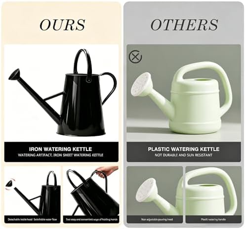 1.5 Gallon Metal Watering Can for Outdoor Plants, Large Watering Can, Black - Image 4