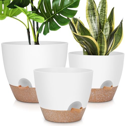 YNNICO 12" 10" 9" Large Self Watering Plant Pots, 3 Pack Plastic Pots by AFamilyofGardenLovers