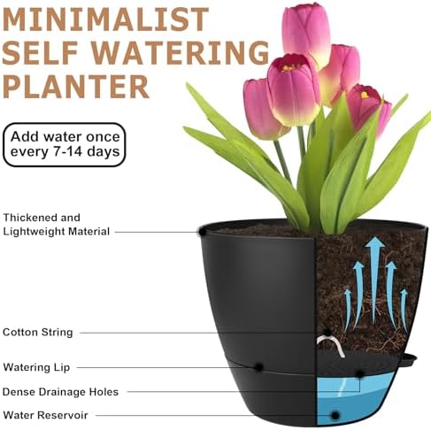 QRRICA 12/10/9 Inch Self Watering Pots for Indoor/Outdoor Plants - Image 4