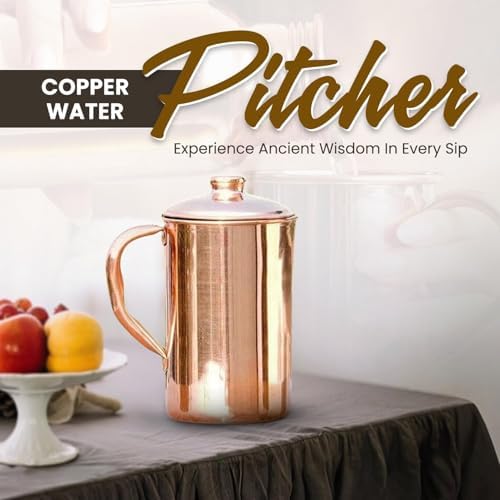 100% Pure Copper Pitcher 50.72 Oz / 1500 ml | Drinking Water Traditional Plain Pitcher With Lid | Copper Jug Handle Water Bottle | Ayurveda Health Benefits | Serving Water in Daily Use - Image 2
