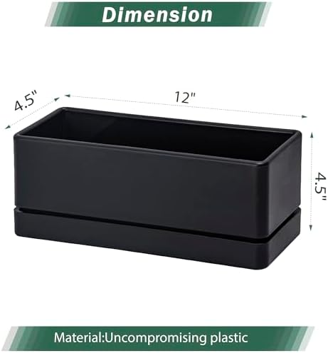 D'vine Dev Rectangular Planter, 12 x 4.5 in, Black, 76-X-B-1 - Image 2