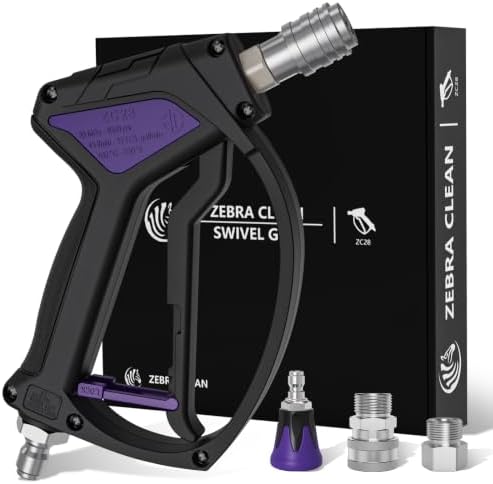 Short Pressure Washer Gun, Swivel Power Washer Gun 4060 PSI, Stubby Pressure Washer Gun with 3/8" Smooth & 1/4" Quick Connector Coupler Compatible with Hose Foam Cannon Car Wash Foam Gun（Black purple） by Unknown