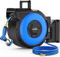 Himimi Retractable Garden Hose Reel 125 ft + 6.6 ft, 1/2 in Wall Mounted Heavy Duty Water Hose Reel with 10-Pattern Nozzle, Upgraded Slow Auto Rewind, Any Length Lock, 180° Swivel Mount by Himimi