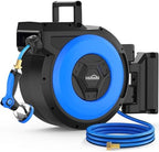 Himimi Retractable Garden Hose Reel 125 ft + 6.6 ft, 1/2 in Wall Mounted Heavy Duty Water Hose Reel with 10-Pattern Nozzle, Upgraded Slow Auto Rewind, Any Length Lock, 180° Swivel Mount by Himimi