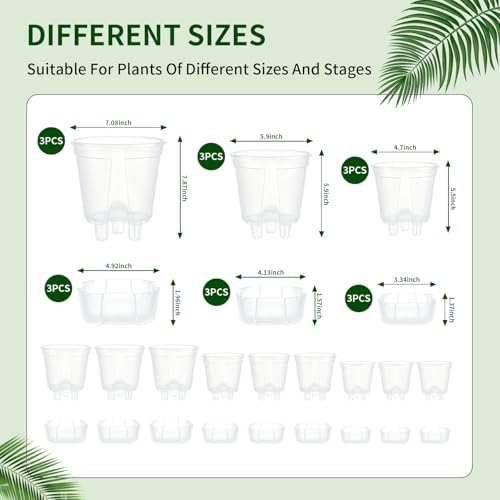 Cdd's Path Self Watering Pots Set with Deep Water Tank, Large Drainage Holes, Reservoir & Air Pipes, 5/6/7 Inch Naked Root Planter for Indoor Outdoor Plants, Flowers, Seedlings, Clear, 9 Pack - Image 3