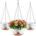 3-Piece Set of 10-Inch Hanging Planters with Automatic Watering System and Drip Tray, Includes Metal Chain, Suitable for Various Indoor and Outdoor Plants and Flowers, White-Brown by Unknown