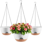 3-Piece Set of 10-Inch Hanging Planters with Automatic Watering System and Drip Tray, Includes Metal Chain, Suitable for Various Indoor and Outdoor Plants and Flowers, White-Brown by Unknown