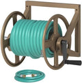 Artigarden Garden Hose Reel Wall Mounted, Outdoor Heavy Duty Powder Coated Metal Water Hoses Holder Winder Holds 125 ft 5/8" Hoses with 3.9ft Leader Hose, Stainless Steel Connector for Outside, Brown by Artigarden