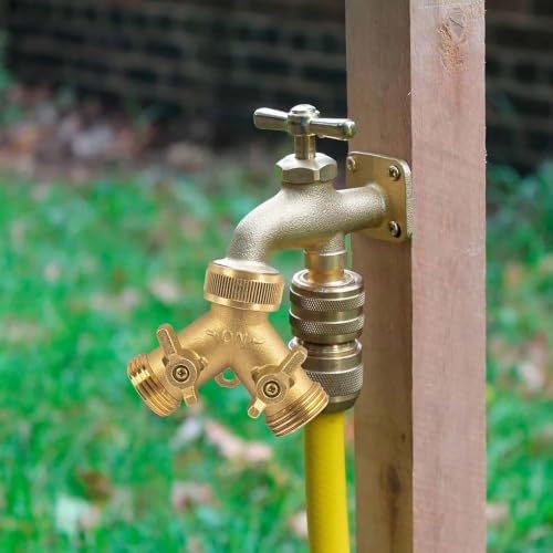 2-Way Garden Hose Splitter, Brass, Y Design, 2 Valves - Image 5