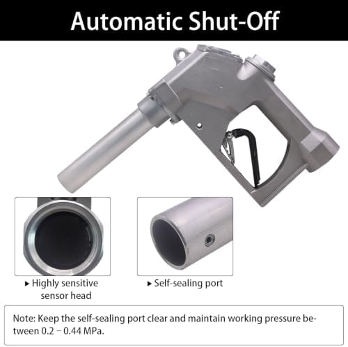 1-1/2" 1.5" Inch NPT Automatic Shut-Off Fuel Nozzle,Fuel Hose Swivel,Big Flow Rate 53 GPM,Heavy Duty Fuel Transfer Pump Gas Diesel Nozzle,3-Notch Hold Open Clip,working pressure 44PSI - Image 3