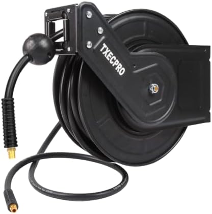 Retractable Air Hose Reel, 3/8 IN x 50 FT Hybrid Air Hose Max 300 PSI, Air compressor hose reel with 5 ft Lead in, Ceiling/Wall Mounted air hose reel,Heavy Duty air tool by TXECPRO