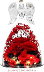 Preserved Real Flower Rose in Large Angel Figurine Glass Dome, Red LED Light Up Rose Gifts for Mom, Valentines Day Gift for Mother, Decorative Keepsake for Home Display - Image 5