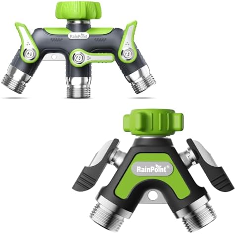 RAINPOINT Hose Splitter, 3 Way&2 Way Set, 100% Metal Heavy Duty Garden Hose Splitter With Extra Long Handle & Individual Shut Off, 3/4 Inch GHT Thread Water Hose Connector For Outdoor Spigot Faucet by RainPoint