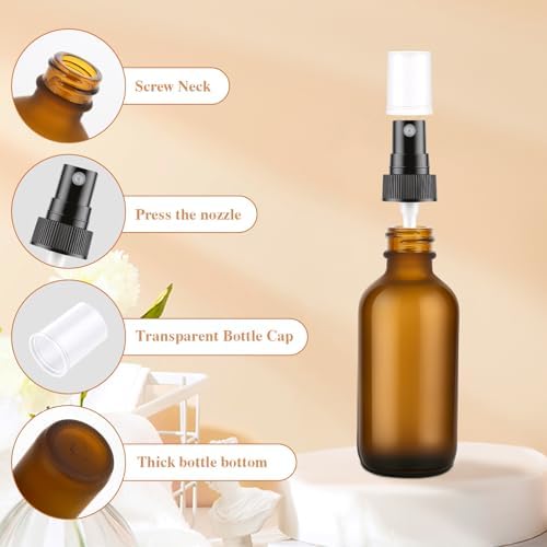 48 Pack Amber Frosted Glass Spray Bottles, Refillable Fine Mist Spray Containers for Essential Oils, Cleaning Solutions, Plants, Hair Care & Travel, Leakproof - Image 4
