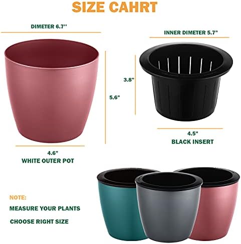 Planterhoma 6.7 Inch Self Watering Pots for Indoor Plants, 6 Packs African Violet Pots, Black Wick Pot with Drainage Holes, Self Watering Planters for Orchid, Devil's Ivy, Silver/Blue/Rose Gold - Image 5