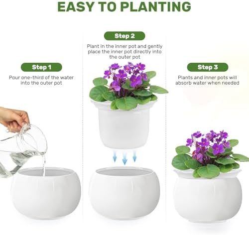 8 inch Self Watering Ceramic African Violet Pot for Indoor Plants - Image 4