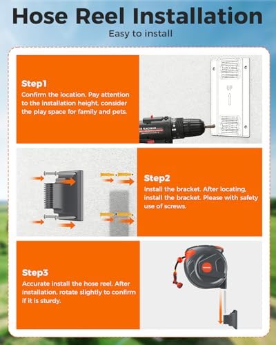 Retractable Garden Hose Reel 1/2 Inch 90FT Wall-Mounted 180° Swivel 9-Patern Nozzle Automatic Slow Return Any Length Lock Hose Reels for Homeowners Garden Farm - Image 4