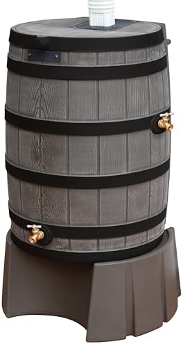 Good Ideas Rain Wizard 50 Gallon Plastic Rain Water Collection Barrel Stand, Oak - Image 5
