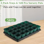 RooTrimmer 2.8 inch (7CM) Square Nursery Pots 120pcs (Green) and 24 Cell Nursery Pots Trays 5 Pack, Plastic Seedling Starter Tray with Drain Holes for Carrying and Holding Plant Pot(17"x11"x1.6") - Image 3