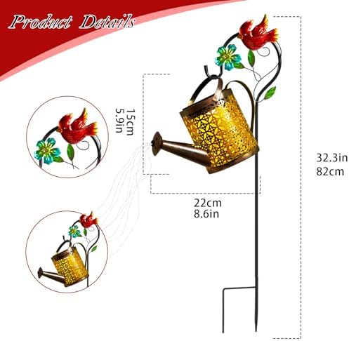 Solar Lights Outdoor, Watering Can with Cascading Lights, Watering Can with Hook Solar Lantern, Gardening Decor for Yard Patio, Gardening Gifts for Mom Grandma Women (2 Pack) - Image 6