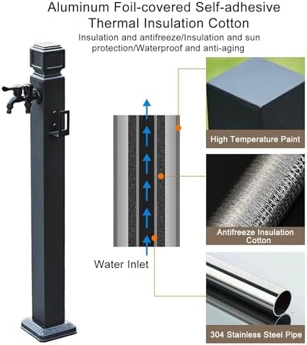 Vertical Square Garden Water Column, Outdoor Antifreeze Hose Stand Double Outlet Faucet with Spray Gun, Water Dispenser Hydrant for Irrigation and Washing(95cm/37in) - Image 4