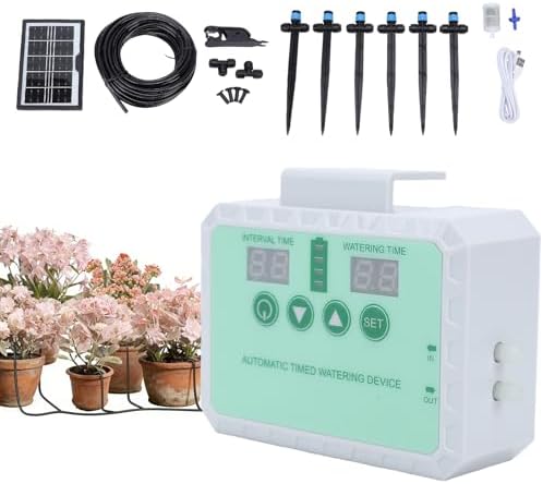 Solar Drip Irrigation System, Solar Panel Kit Outdoor, 10m Tubing, Type C Charging, LED Display, for Garden Farm Greenhouse Balcony Vacation (White) - Image 2