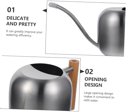 Silver Watering Can 1.2l with Wooden Handle, Stainless Steel - Image 3