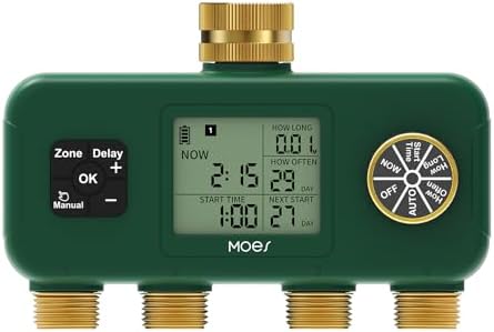 MOES 4-Zone Programmable Sprinkler Timer, Brass Inlet/Outlets, 1 Pack by MOES