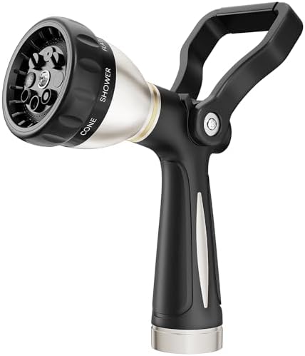 FANHAO Heavy Duty Fireman's Hose Nozzle, Metal Water Nozzle with 8 Spray Patterns, High Pressure Garden Hose Sprayer with Lever Control and Non-Slip Grip to Water Lawns & Plants, Wash Cars & Clean by FANHAO