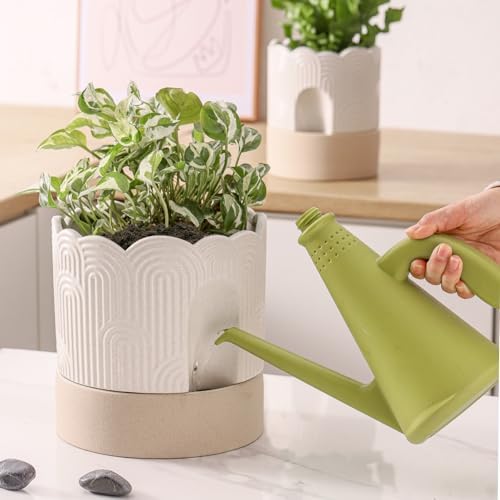 Nihow Ceramic Self Watering Pots for Indoor Plants, 6+8 Inch,Beige Set 2 - Image 4