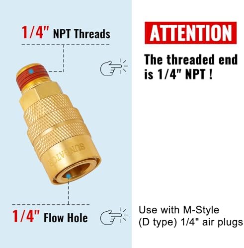 SUNGATOR 15-Pack Brass 1/4" Quick Connect Air Hose Coupler, MNPT Industrial - Image 3
