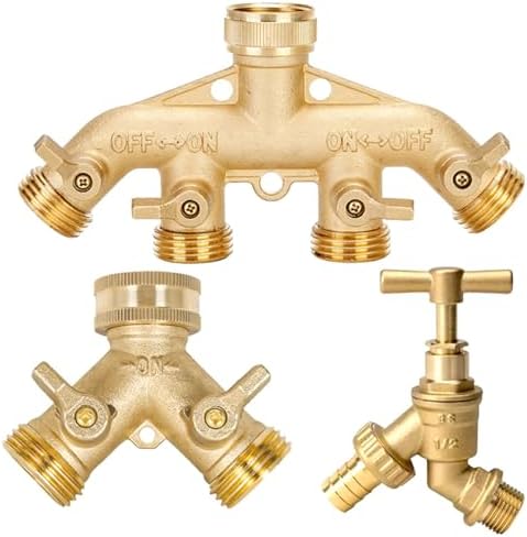 Garden Hose Splitter 3/4 Inch 2/4-Way Brass Garden Hose Splitter Tap Y-Type Watering Connector Distributor for Outdoor Faucet(Y-type-USA) - Image 2