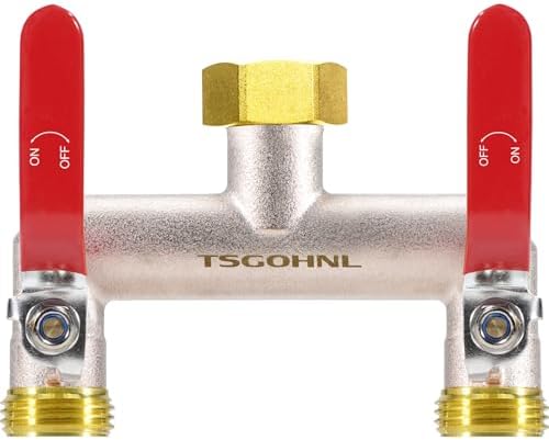 2 Way Hose Splitter, 3/4" GHT Brass Garden Hose Splitter (Red) by Yayamz
