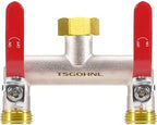 2 Way Hose Splitter, 3/4" GHT Brass Garden Hose Splitter (Red) by Yayamz
