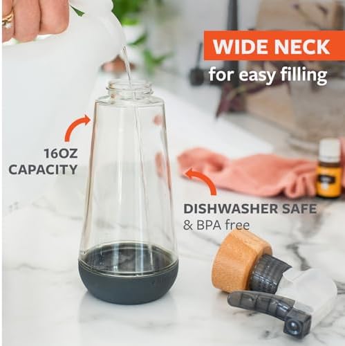 Full Circle 16oz Glass Spray Bottles, Green & Gray, Stream & Mist Modes, Bamboo Accents, Silicone Boot, Refillable - Image 6