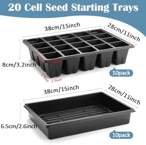 RooTrimmer 10 Pack 2.5 inch Square Pots 3.5 inch Deep 20 Cell Seedling Plug Trays with Water Collection Nursery Trays (15"x11"x3") for Seeds Starting and Transplanting - Image 2
