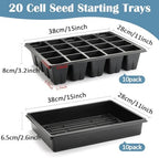 RooTrimmer 10 Pack 2.5 inch Square Pots 3.5 inch Deep 20 Cell Seedling Plug Trays with Water Collection Nursery Trays (15"x11"x3") for Seeds Starting and Transplanting - Image 2