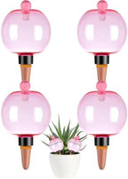 4 Pack Self Watering Globes 17oz Large Plant Watering Globes Top Fill, Self Water Planter Insert Indoor/Outdoor Plastic Water Bulbs Slow Release Terracotta for Plants, Pink by Unknown
