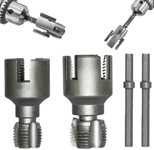 Pipe Thread Cutting Tool, Electric Drill Compatible Pvc Pipe Threader Kit, Thread Trimming and Angle Bolt Repair Tool, Garden Hose Thread Die, 1/2", 3/4" (A+B) by Unknown
