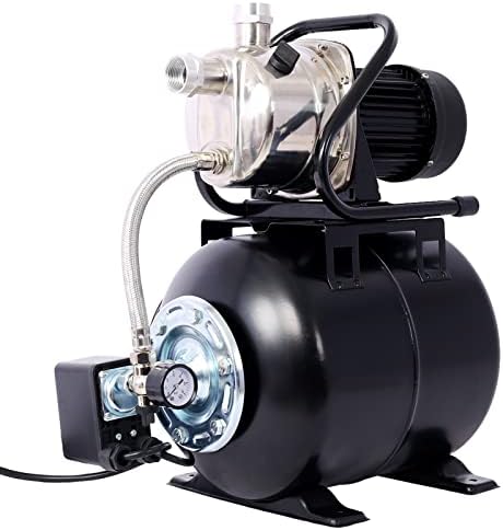 Shallow Well Pump 1.6 H P Water Pump with Pressure Tank 1000 GPH Irrigation Pump Stainless Steel Shallow Well Jet Pump 110V Water Pressure Booster Pump for Home (Black) by Tandagy