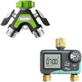 2 Way Hose Splitter & 2 Zone Sprinkler Timer - Dual Programmable Water Timer, Automatic Irrigation System, Anti-Leak Outdoor Faucet Connector for Lawn & Garden by RainPoint