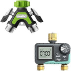2 Way Hose Splitter & 2 Zone Sprinkler Timer - Dual Programmable Water Timer, Automatic Irrigation System, Anti-Leak Outdoor Faucet Connector for Lawn & Garden by RainPoint